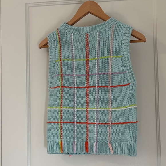 Alice + Olivia Blue Multicolor Plaid Sweater Vest size Small - Picture 4 of 13